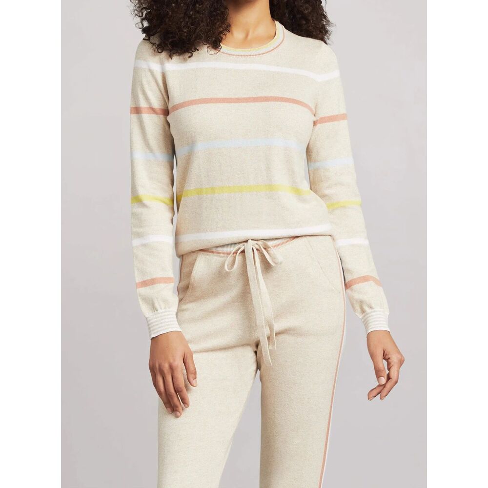 Striped Faherty Surf Sweater Cotton Cashmere Blend in Oat Stripe - XL Orig $148